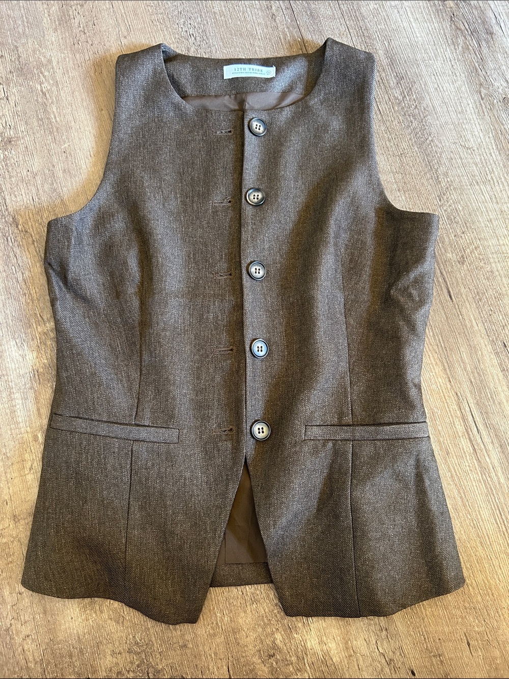 12th Tribe Brown Button-Front Women's Vest